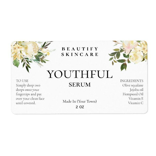 Gentle white floral arrangement Face Serum Labels (Front)