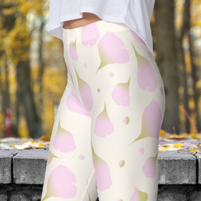 Gentle White Floral Pastel Petals Pattern Leggings (Floral Pastel Petals on White)