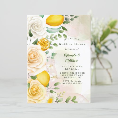 Gentle Yellow Rose Lemons Wedding Shower Invites