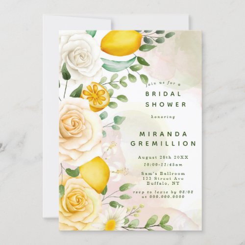 Gentle Yellow Roses and Lemons Bridal Shower Invitation