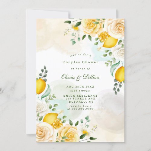 Gentle Yellow Roses Lemons Couples Shower Invites