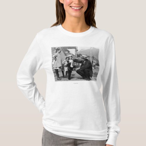 Gentleman and Kids Playing with Bear Cub On Leas T_Shirt