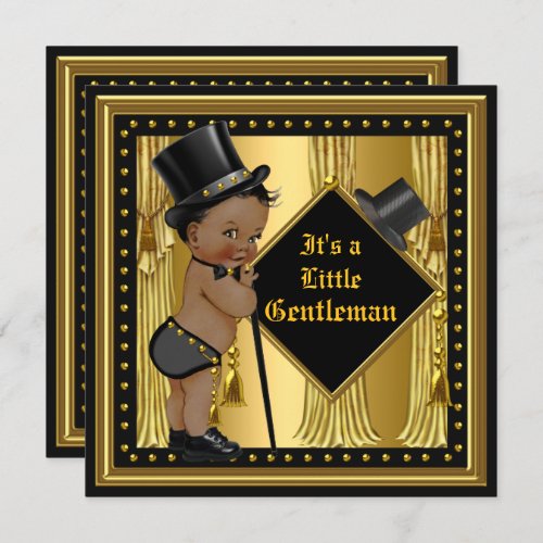 Gentleman Baby Shower Boy Gold Black Ethnic Invitation