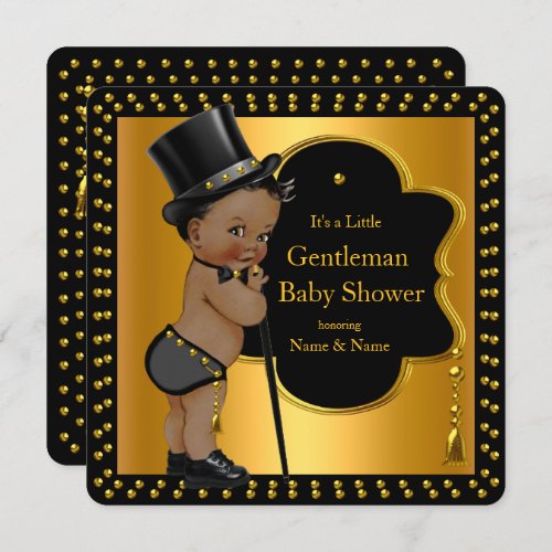 Gentleman Baby Shower Boy Tophat Cane Ethnic Invitation