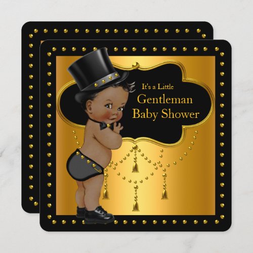 Gentleman Baby Shower Cute Boy Tophat Ethnic Invitation