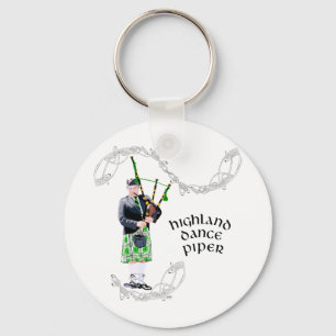 Gentleman Bagpiper in Green Kilt Keychain