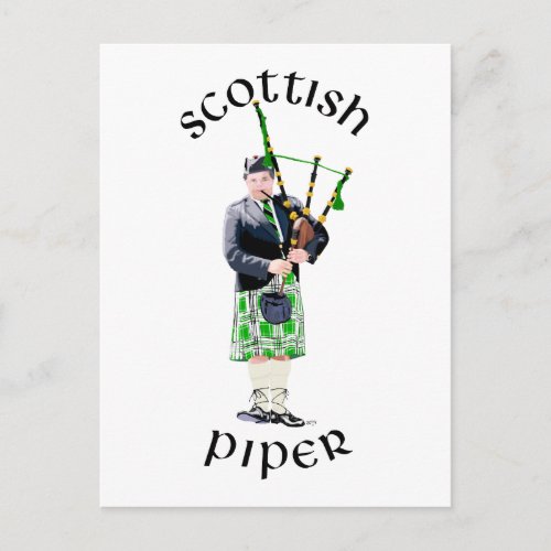 Gentleman Bagpiper in Green Kilt Postcard