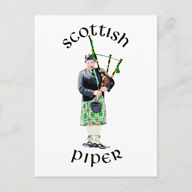 Gentleman Bagpiper in Green Kilt Postcard (Front)