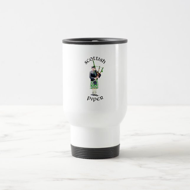 Gentleman Bagpiper in Green Kilt Travel Mug (Center)
