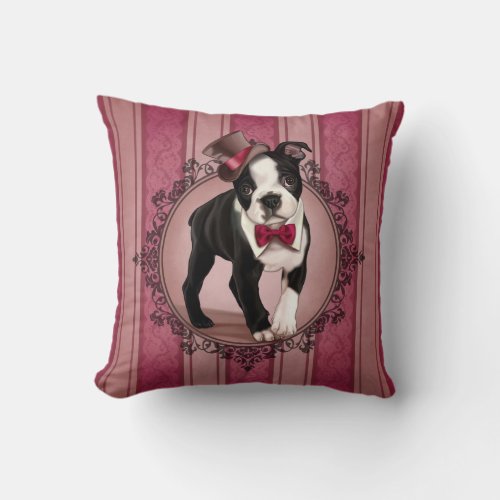 Gentleman Boston Terrier Throw Pillow