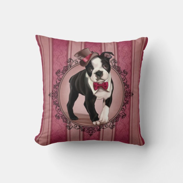 Gentleman Boston Terrier Throw Pillow (Front)