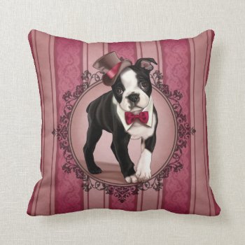 Gentleman Boston Terrier Throw Pillow by MarylineCazenave at Zazzle