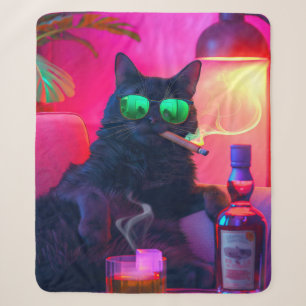 Gentleman Cat Drinking Whiskey   Funny Bar Sherpa Blanket