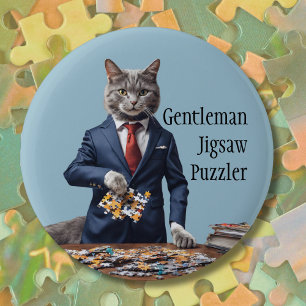 Gentleman Cat Jigsaw Puzzler Funny Puzzle Lover Button