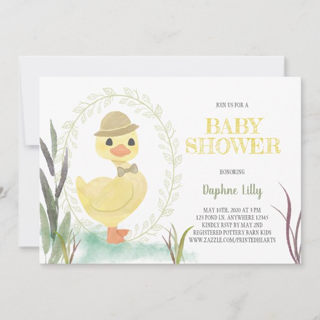 ​Gentleman Duck Baby Shower Invitation Sage Cream (Front)