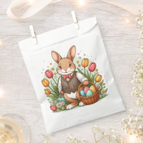 Gentleman Easter Rabbit Gathering Eggs in A Basket Favor Bag