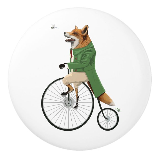 Gentleman Fox chasing dragonfly Ceramic Knob (Front)
