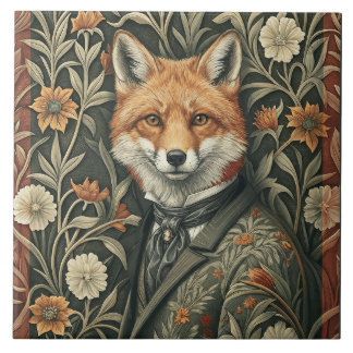 Gentleman Fox in Evening Attire Vintage Woodland Ceramic Tile