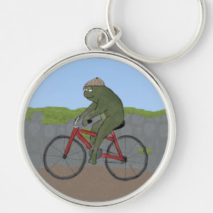 Gentleman Frog on a Bicycle Keychain