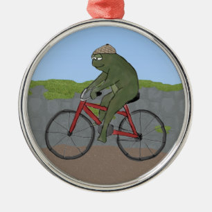 Gentleman Frog on a Bicycle Ornament
