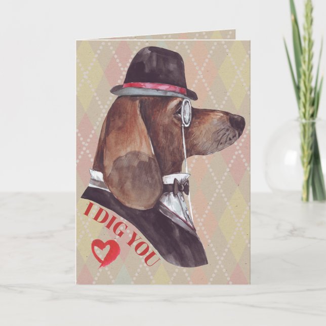 Gentleman Hound Dog I Dig You Holiday Card (Front)
