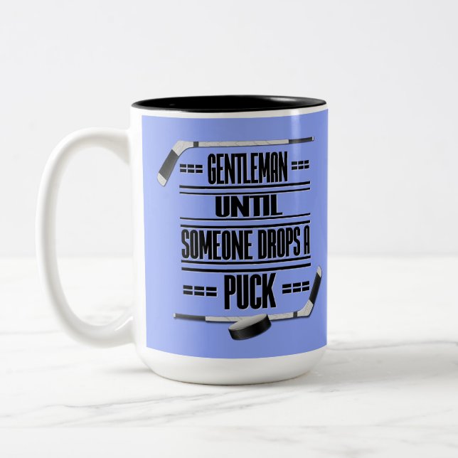 Gentleman Ice Hockey Humor Light Blue  Two-Tone Coffee Mug (Left)