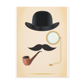 Gentleman Moustache Must-Dash Monacle & Bowler Hat Postcard