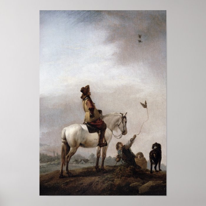 Gentleman on a Horse Watching a Falconer Print