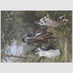 Gentleman on Horseback Meeting Ladies in a Forest Tissue Paper