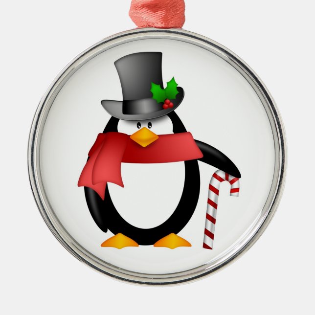 Gentleman Penguin with Top Hat Candy Cane Ornament (Front)