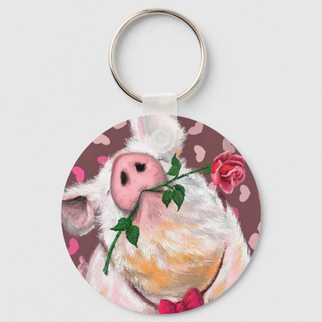 Gentleman Pig - Romantic - Funny Keychain (Front)