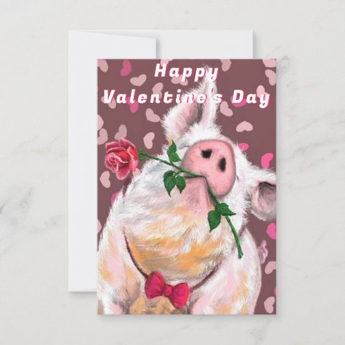 Gentleman Pig with Rose Funny Valentines Day Card