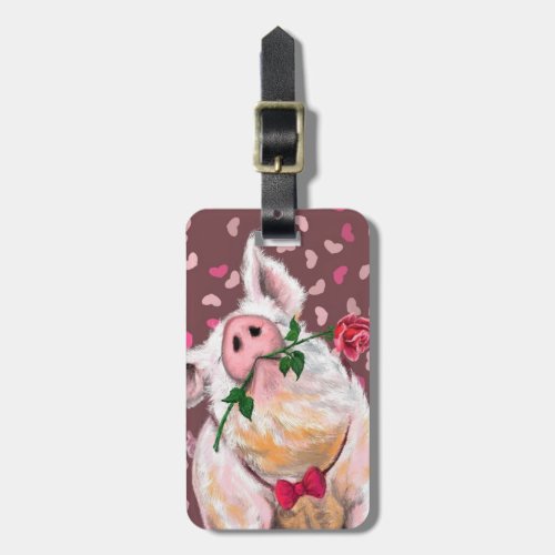 Gentleman Pig with Rose Luggage Tag Romantic