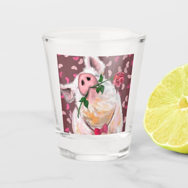 Gentleman Pig with Rose Playful Shot Glass - Love (Front)