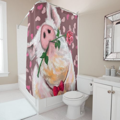 Gentleman Pig with Rose Shower Curtain Romantic