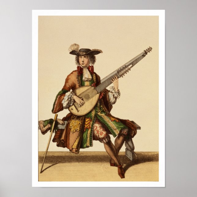 Gentleman Playing the Angelica, fashion plate, c.1 Poster (Front)