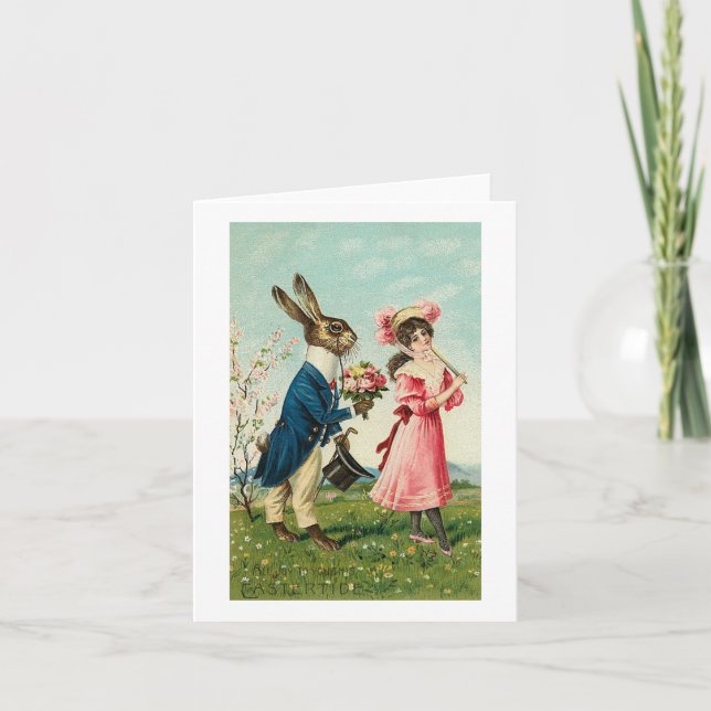 Gentleman Rabbit Courting Lady at Easter Holiday Card (Front)