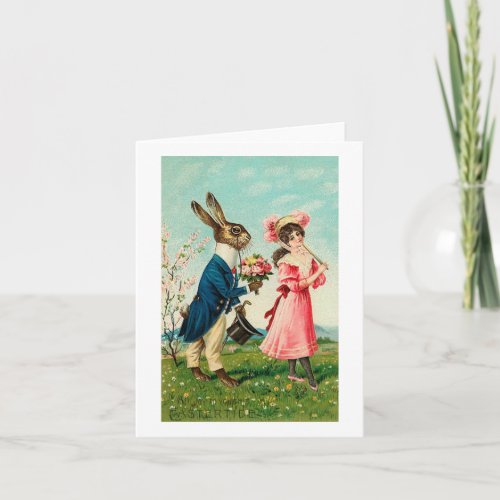 Gentleman Rabbit Courting Lady at Easter Holiday Card