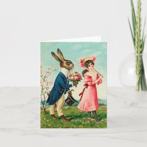 Gentleman Rabbit Courting Lady at Easter Holiday Card