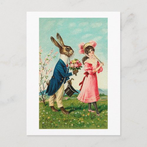 Gentleman Rabbit Courting Lady at Easter Holiday Postcard