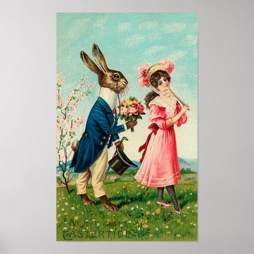 Gentleman Rabbit Courting Lady at Easter Poster