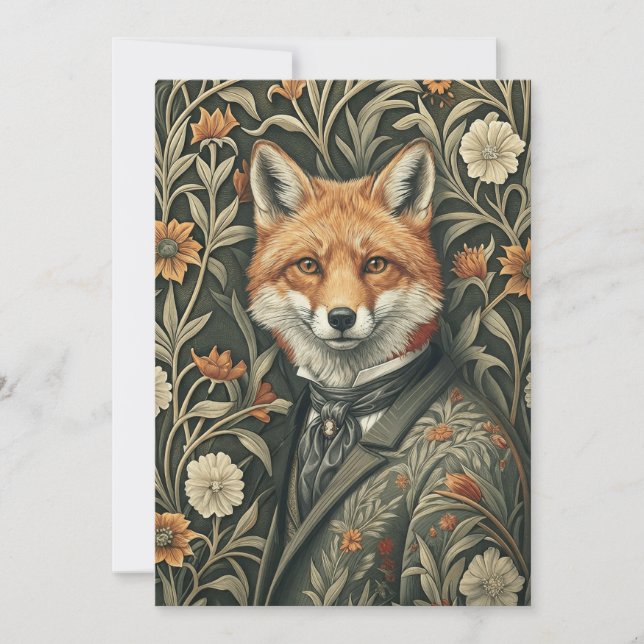 Gentleman Red Fox in Victorian Evening Attire Thank You Card (Front)