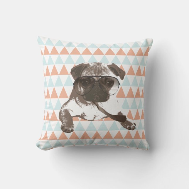 Gentleman Style Pug Colorful Triangle Pattern Throw Pillow (Front)
