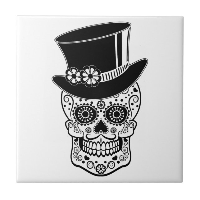 Gentleman Sugar Skull-01 Ceramic Tile (Front)