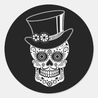 Gentleman Sugar Skull Classic Round Sticker