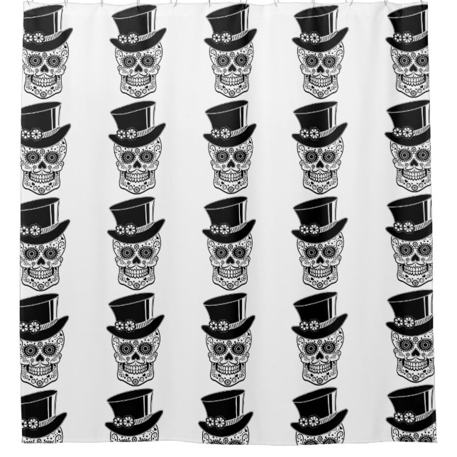 Gentleman Sugar Skull Shower Curtain (Front)