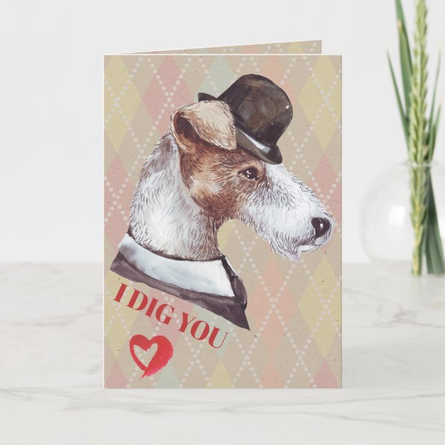 Gentleman Terrier Dog I Dig You Holiday Card (Front)