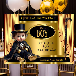 Gentleman Tophat Baby Shower Black Gold Drapes Invitation