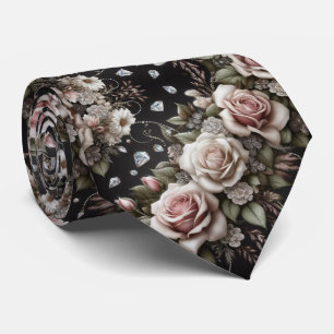 Gentleman's Neck Tie Pink Roses & Diamonds