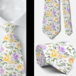 Gentleman's Tie | Wedding & Event Floral Necktie<br><div class="desc">This yellow and purple gorgeous watercolor flowers floral neck tie is perfect for the groomsmen at your wedding or for a spring accessory to your wardrobe or a Father's Day gift or birthday gift for someone you love!</div>